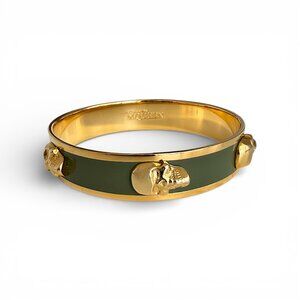 Alexander McQueen Green Enamel Skull Bangle Bracelet